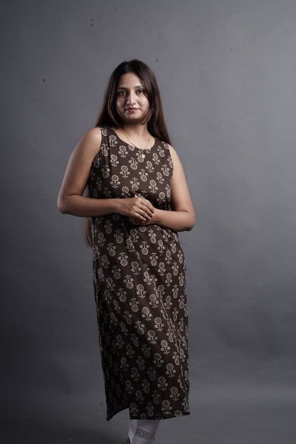 Brown Straight Cotton Kurta