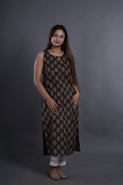 Brown Straight Cotton Kurta