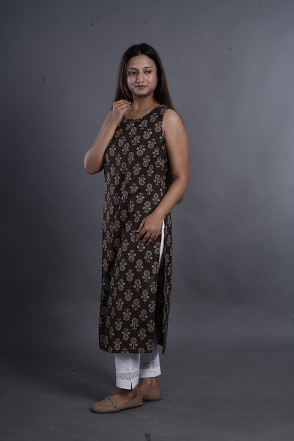 Brown Straight Cotton Kurta