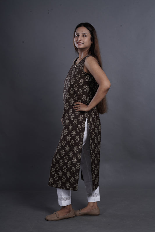 Brown Straight Cotton Kurta